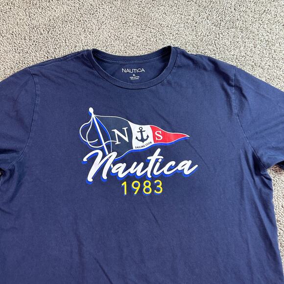 Nautica Shirt Mens Extra Large Blue White Sailing Pennant 1983 Flag Casual - Picture 3 of 8